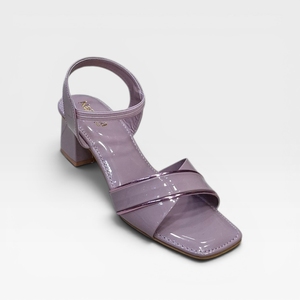 Trendy Lilac Lavender Patent Block Heel <b>Sandals</b> Metallic Accent Straps Square Toe Slingback Party Casual Footwear Base - Product Image 3