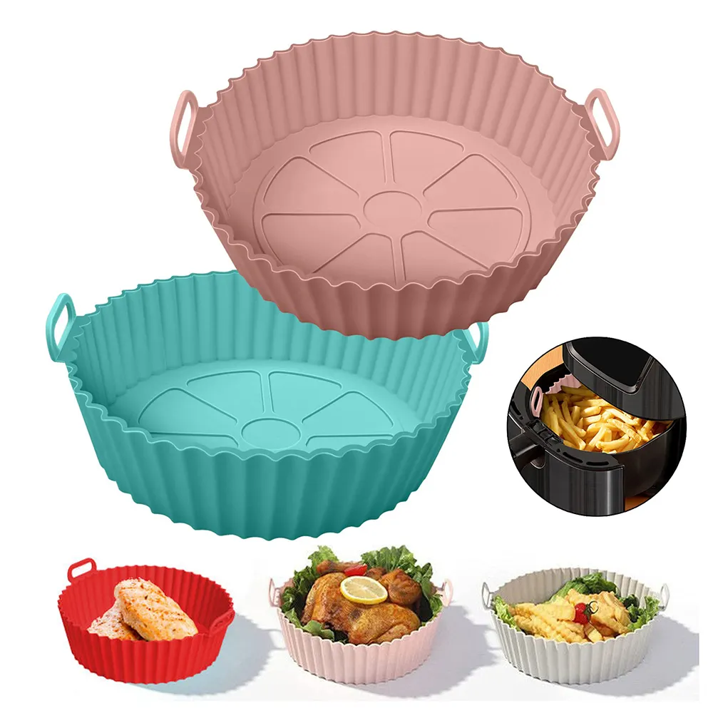 Hot Sale Round Shape Lebensmittels ichere Luft fritte use Silikon topf Backformen & Pfannen 2 Stück Silikon topf für Ninjas Dual Air Fryer