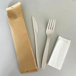 Set di posate monouso di amido di mais biodegradabile al 100% di alta qualità (cucchiaio + forchetta + coltello)