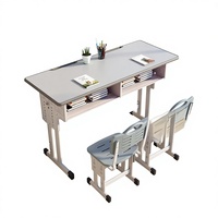 Bureau d'étude double robuste pour l'école - Ensemble d'écriture ergonomique réglable en hauteur en PVC écologique