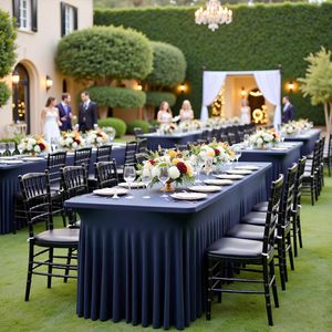 Modern Branded Navy Blue Elastic Satin Stretch 120 Inch <strong>Waterproof</strong> <strong>Table</strong> <strong>Cover</strong> Outdoor Ruffled Wedding Spandex Skirt - Product Image 3