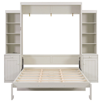Lit Murphy avec bureau et rangement - Lit mural en bois gain de place avec armoires et tiroirs blanc