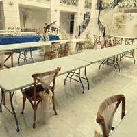 Table pliante rectangulaire en plastique HDPE blanc durable pour l'extérieur, avec pieds pliants, pour salle à manger, jardin, fêtes, événements, hôtel