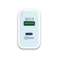 QC3.0 Carga rápida Usb-c 20W PD Cargador 2 en 1 Puertos duales Cargador de teléfono Cable tipo C Cargador y adaptador de carga rápida