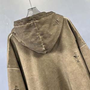 Yingling sweat à capuche personnalisé éponge française unisexe poids lourd surdimensionné déchiré peinture en détresse délavé lavage à l'acide sweats à capuche - Product Image 5