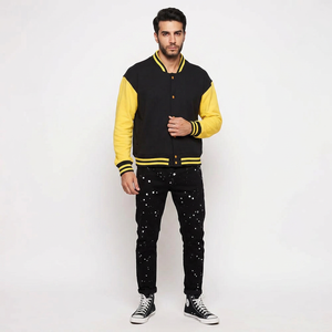 Blouson universitaire streetwear pour homme en laine/viscose, personnalisable, à col montant, couleur unie, chaud pour l'hiver, manches longues, séchage rapide, fermeture frontale - Product Image 1