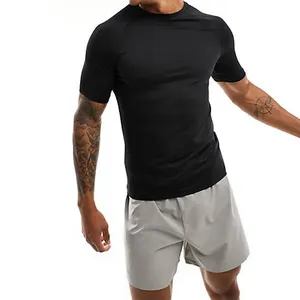 Individuelle Polyester Baumwolle Fitness-Haut enges T-Shirt einfarbig schwarz Sport-T-Shirt für Herren