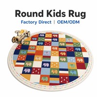 Tapis rond moderne et coloré à motif damier pour enfants, tapis circulaire mignon à motif d'éléphant, tapis de jeu antidérapant pour chambre d'enfant
