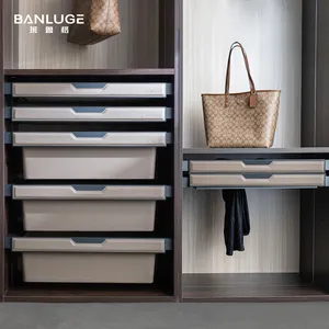 Top High Quality New Design Leather Wardrobe Drawer Storage Closet Basket Pull Boxes Gray Color BANLUGE