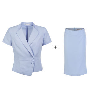 Traje de Falda <span class=keywords><strong>para</strong></span> Mujer, Verano, Transpirable, Tejido, Cuello en V, Botones, <span class=keywords><strong>Manga</strong></span> <span class=keywords><strong>Corta</strong></span>, Poliéster, Largo hasta la Rodilla, Estilo Oficina - Product Image 6