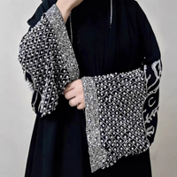Abaya noire pour femmes, robe longue élégante, robe maxi modeste, broderie argentée perlée, manches évasées, mode islamique Dubaï, robe longue musulmane