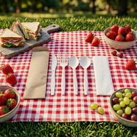 Nouvel ensemble de couverts jetables 100 % compostables en CPLA (couteau, fourchette, cuillère) pour la restauration à emporter et le camping