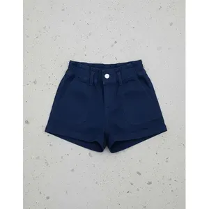 Bermuda da ragazza a vita alta in cotone elasticizzato tinta unita, traspiranti, con bottoni frontali, lunghezza corta 31405 - Product Image 3