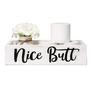 2024 Factory Custom Farmhouse White Wooden Toilet Paper Storage Rack <strong>Nice</strong> <strong>Butt</strong> Bathroom Decorative Box - Product Image 3