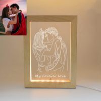 Lampe de nuit 3D LED sur table avec cadre en bois de hêtre, alimentée par USB, pour affichage de photos, décoration de chambre, cadeau pour la maison