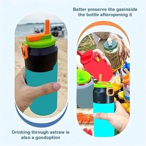 Couvre-boîte de canette de soda 2 couleurs avec paille en silicone scellée, sans BPA, réutilisable, pour boissons, jus et seltzer - Product Image 3