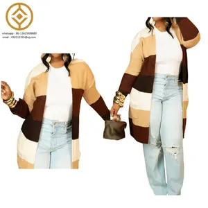 नया उत्पाद Ieas 2024 महिलाओं के लिए बहुरंगा लंबा कार्डिगन कोट फैशन धारीदार बुना हुआ स्वेटर कार्डिगन