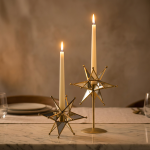 Wholesale Brass <b>Star</b> Shape <b>Mirror</b> Glass Candlestick Holder for Christmas Home Decoration - Product Image 1