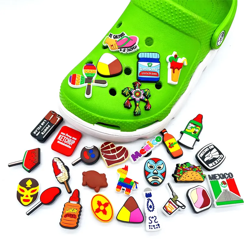 2023, оптовая продажа, индивидуальные резиновые ПВХ, мексиканские красочные аксессуары для украшения обуви, пищевые напитки, подвески для обуви для сабо