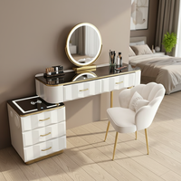 Table de toilette moderne et intelligente avec miroir éclairé, en bois massif, et armoire de rangement pour chambre à coucher