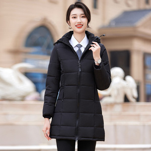 Women's Mid Length Cotton Padded Coat With Hood Detachable Slim Fit Warm Winter Workwear For Office And Banking Jobs - Product Image 1