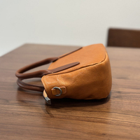 Tas Boston Mini Vintage Logo Kustom Kulit Sapi Lapis Atas Tas Selempang Kecil Wanita untuk Perjalanan Harian dan Belanja