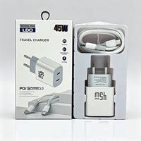 Chargeur rapide double USB-C 45W avec câble Type-C, prise EU/US, charge rapide USB Type-C PD 45W, adaptateur de voyage USB-C pour téléphone portable