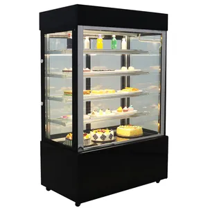 LVKE Multifuncional Cuatro capas Vertical Cake Display Puerta trasera Gabinete para pasteles para alimentos Pastelería Display Chiller Modelo de color negro