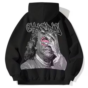 Sudadera con Capucha Casual Estilo Hip Hop, Corte Regular, Sin Cordones, Algodón Grueso, Transpirable, Resistente al Viento, Cuello Cuadrado, Bordado 3D - Product Image 5