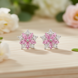 Orecchini a perno con fiore rosa, taglio marquise, in lega con zirconi, gioielli da donna, idea regalo carina - Product Image 2