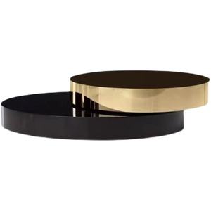 Modern Minimalist round Tea <strong>Table</strong> Black and Gold Glass <strong>Top</strong> Black Coffee Designs for Living Room Home Furniture - Product Image 5