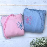 Özel işlemeli örümcek Web kalp Hoodie Sweatshirt 3D yeni yıl günü hediye çiftler için örme payetli rozeti kışlık kıyafet