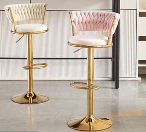 Silla de Bar Lujosa, Sencilla y Casual con Brazos de Terciopelo para Mujer, Hotel y Fiesta, Escritorio con Elevación Giratoria y Patas de Metal Dorado, Taburete Giratorio de Terciopelo para el Hogar - Product Image 2