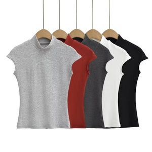 Liu Ming New Arrival 2024 Spring Summer <strong>Women</strong> <strong>s</strong> Sleeveless Turtleneck Stretch Slim Fit Short Sleeve Causal Basics <strong>T</strong> <strong>Shirts</strong> - Product Image 1
