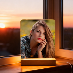 Topjlh Premium – Plaque <span class=keywords><strong>photo</strong></span> en acrylique transparente avec base en bois et logo <span class=keywords><strong>personnalisé</strong></span>, cadre <span class=keywords><strong>photo</strong></span> vierge pour sublimation, veilleuses - Product Image 1