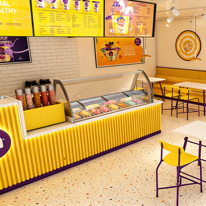 Airy Luxe Bakery & Coffee Market Stall Featuring Glass Display Case, Open Tiered Shelving, and Integrated Warm Lighting - Product Image 4