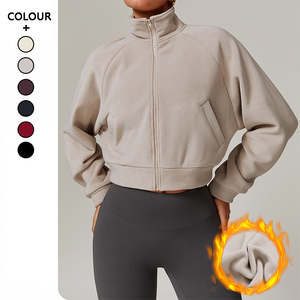 Veste d'Hiver Chaude à Fermeture Éclair pour <span class=keywords><strong>Femme</strong></span>, Vêtement de Yoga et de Course, Haut Coupe-Vent, Manteau de Sport et Fitness en Velours Doublé - Product Image 1