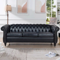 3-Sitzer Chesterfield Ledersofa mit Diamant-Knopfheftung, Abgerundeten Armlehnen, Silbernen Ziernägeln, Braunes Sofa für Wohnzimmer