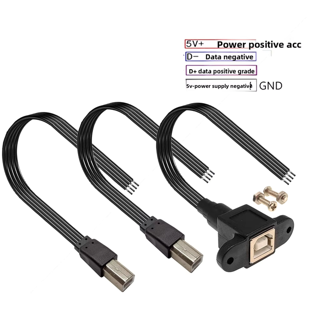 B Male Printer USB 2.0 Data Cable 4 Core Wire Silicone Jacket for Data Power Transfer DIY Flat Semi-Finished Unilateral Wire