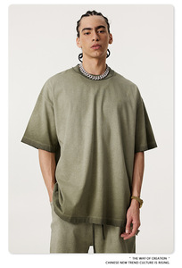 เสื้อยืดคอกลมแขนสั้นผู้ชาย สีเทาฟอก ผ้าฝ้าย 100% ทรงปกติ สไตล์ลำลอง ผ้าเจอร์ซีย์ถัก สีพื้น - Product Image 3