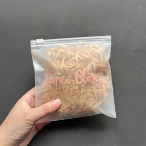 Branded Frosted Zip Lock Bags - Square <b>Plastic</b> <b>Packaging</b> Pouches for Cosmetics & Dance Accessories - Product Image 4