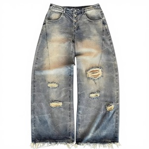 YIMAI Jeans Cargo da Uomo in Denim 100% Cotone, Stile Streetwear, Lavaggio Acido, Tasche Cargo, Vestibilità Ampia - Product Image 1