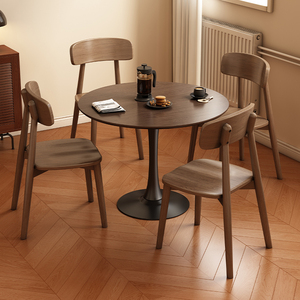 Vintage Style Solid Wood Round Dining <b>Table</b> <b>Walnut</b> Color Stable For Living Room Home Use - Product Image 2