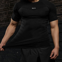 T-shirt de sport pour homme, sans coutures, jacquard, manches raglan, col rond, séchage rapide, respirant, anti-humidité, extensible, fitness