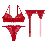Ensemble soutien-gorge push-up anti-affaissement en nylon sexy à demi-bonnet avec dentelle fine et tendance pour femme