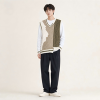 Gilet pull sans manches en tricot torsadé à col en V pour homme, style color block, personnalisé OEM, vente en gros, vintage, décontracté, mode, basique, doux et chaud
