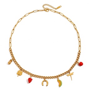Collar de Acero Inoxidable con Estrella y Luna, Cadena para Clavícula de Mujer a la Moda, Joyería Dulce y Elegante en Colores Frutales - Product Image 1