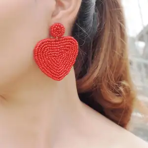 New Hot Sale Cloth Beaded Heart Earrings Handmade Earrings Bohemian Fashion Drop Earrings Resin Jewelry