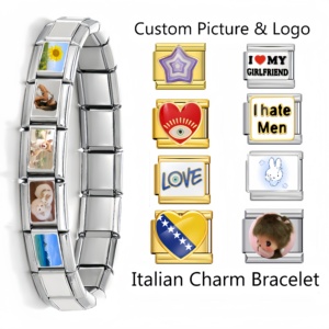 Wholesale Italian Charm Link Gold Circle Diamond Italian Charm Bracelet Stainless Steel Bracelet Fashion Jewelry Mother Day Gift - Product Image 4
