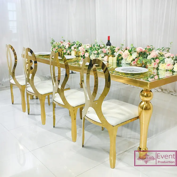 Modern stackable dining furniture rose gold baroque stainless steel wedding banquet chair